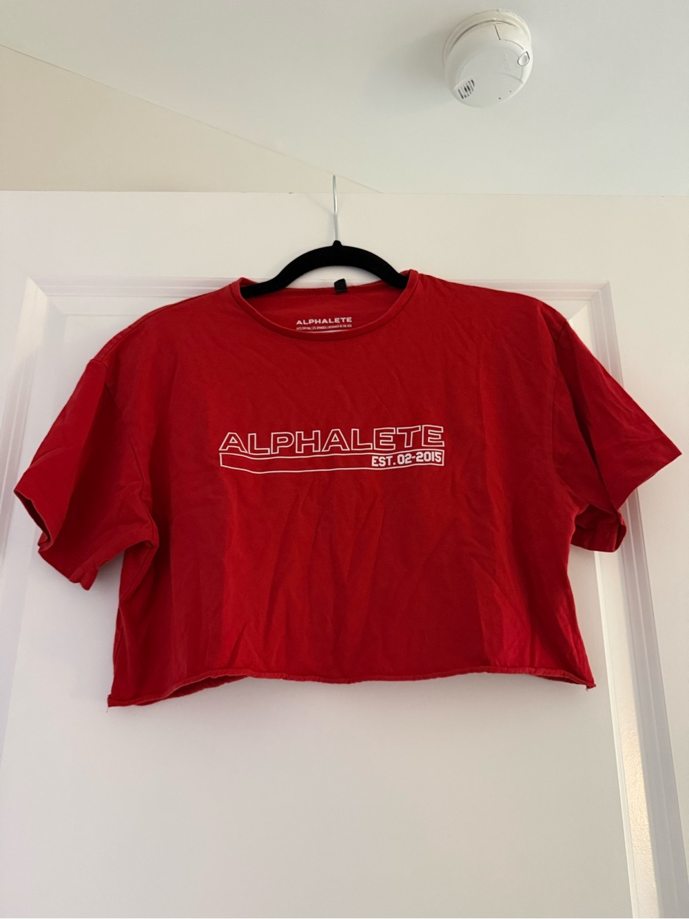 Alphalete Red Cropoed Tee with White Logo